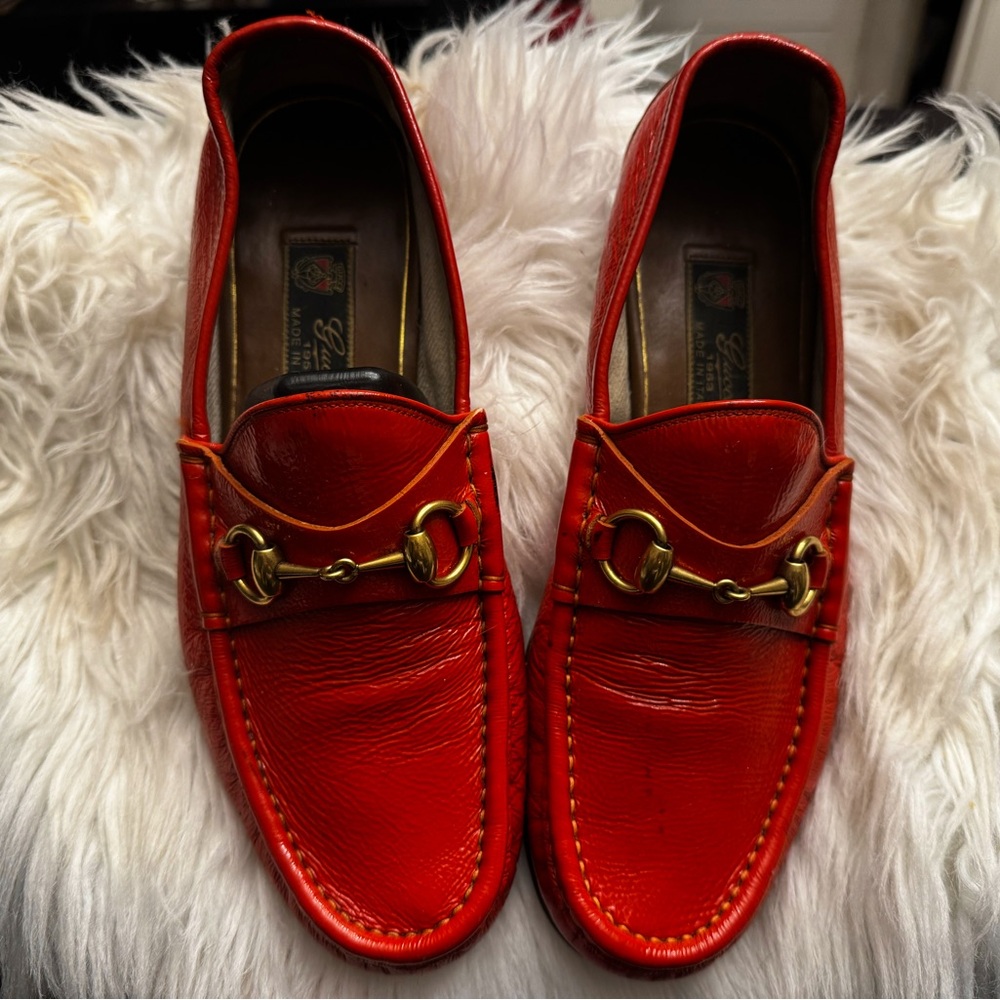 Authentic Gucci 1953 Pumpkin Horsebit Orange Patent Loafer M 7/ W 8.5